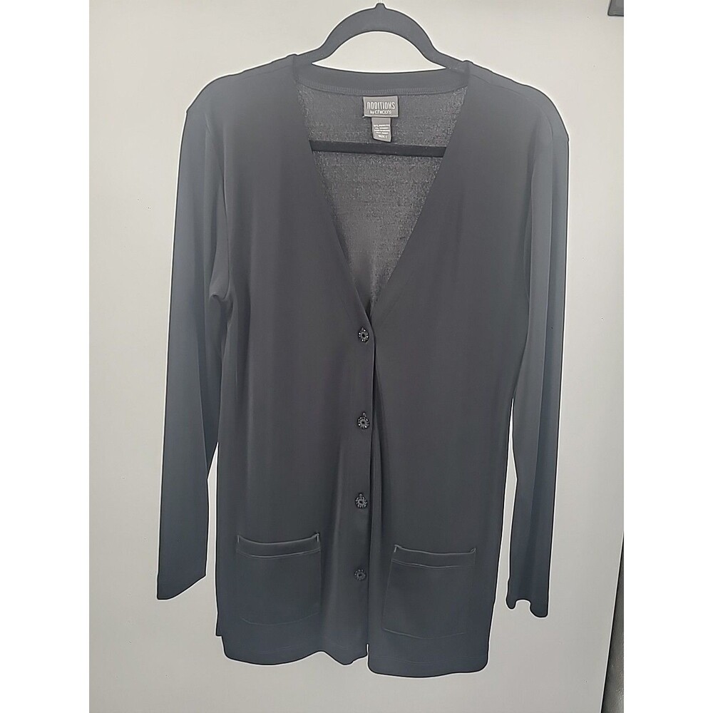 Chico's Black Cardigan Sz M Academia Teacher Neutral Capsule Travel Office